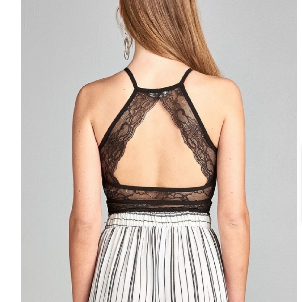 Black Lace Halter Crop Top - Picture 3 of 5